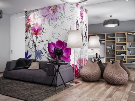 Living-Room-Interior-Designs-with-Purple-Flowers-Wallpaper-Murals-Ideas